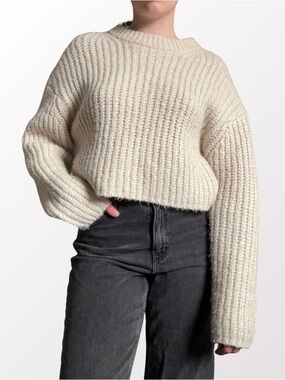 Garage Cream Chunky Cropped Knit Sweater S